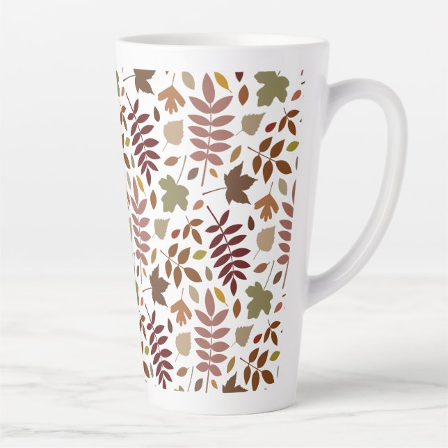 Fallen Leaves Pattern Fall Colours on White Latte Mug (Right)
