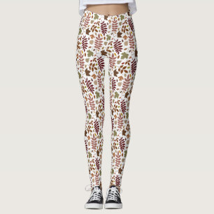 Fallen Leaves Pattern Fall Colours on White Leggings