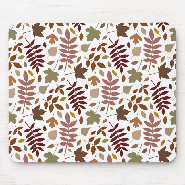 Fallen Leaves Pattern Fall Colours on White Mouse Mat (Front)