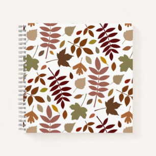 Fallen Leaves Pattern Fall Colours on White Notebook