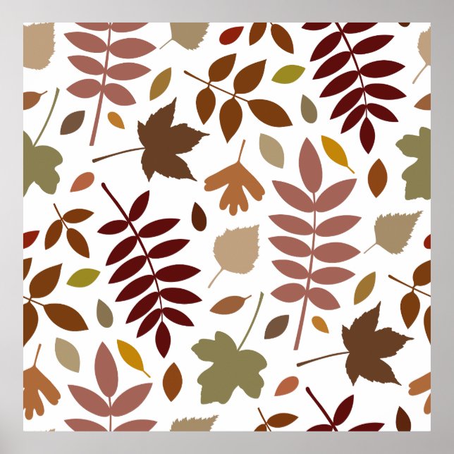 Fallen Leaves Pattern Fall Colours on White Poster (Front)