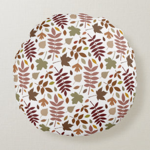 Fallen Leaves Pattern Fall Colours on White Round Cushion