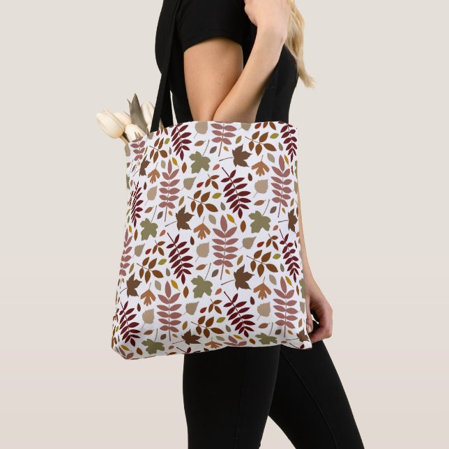 Fallen Leaves Pattern Fall Colours on White Tote Bag (Close Up)