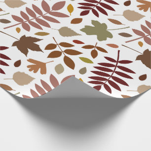 Fallen Leaves Pattern Fall Colours on White Wrapping Paper