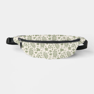 Fallen Leaves Pattern Green on Cream Bum Bags