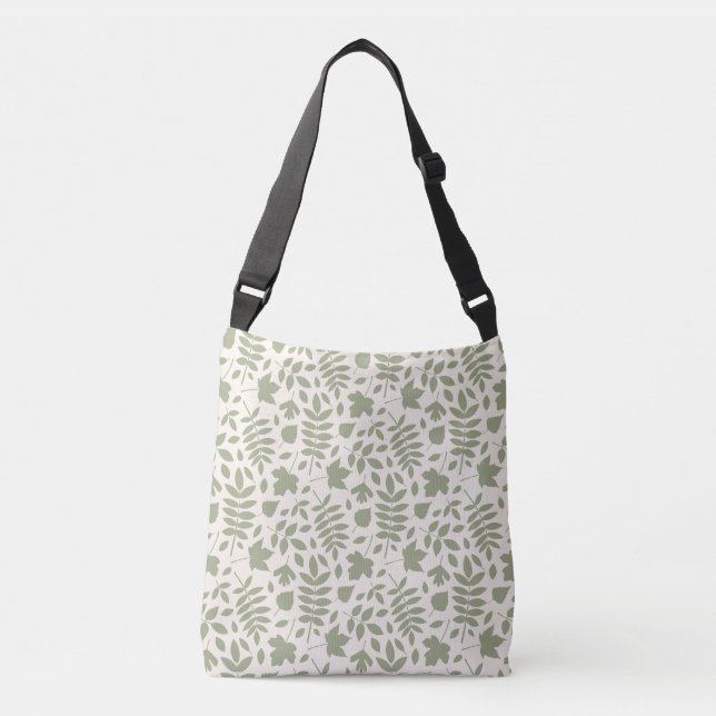 Fallen Leaves Pattern Green on Cream Crossbody Bag (Front)