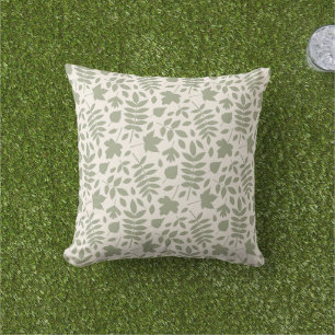 Fallen Leaves Pattern Green on Cream Cushion
