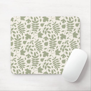 Fallen Leaves Pattern Green on Cream Mouse Mat