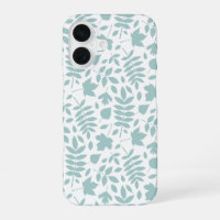 Fallen Leaves Pattern Lt Teal on White