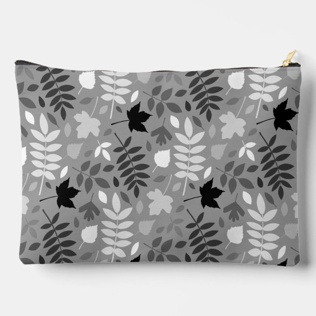 Fallen Leaves Pattern Monochrome on Grey Accessory Pouch (Back)
