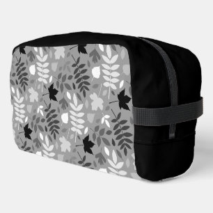 Fallen Leaves Pattern Monochrome on Grey Dopp Kit