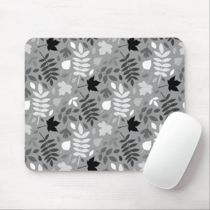 Fallen Leaves Pattern Monochrome on Grey Mouse Mat