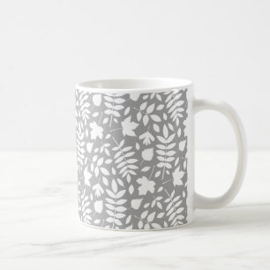 Fallen Leaves Pattern White on Grey Coffee Mug