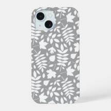 Fallen Leaves Pattern White on Grey