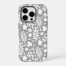 Fallen Leaves Pattern White on Grey
