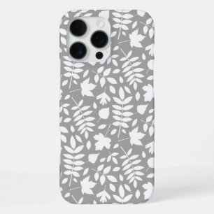 Fallen Leaves Pattern White on Grey iPhone 16 Pro Max Case