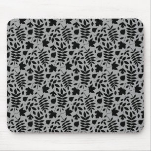 Fallen Leaves Rpt Pattern Black on Grey Mouse Mat