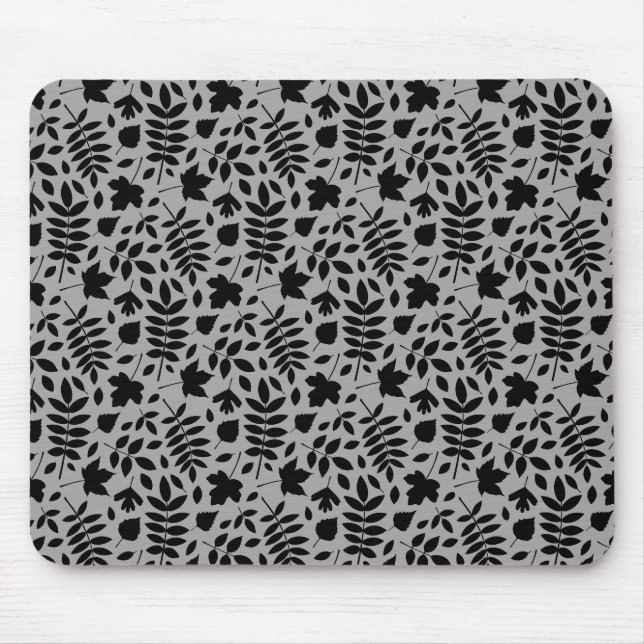 Fallen Leaves Rpt Pattern Black on Grey Mouse Mat (Front)
