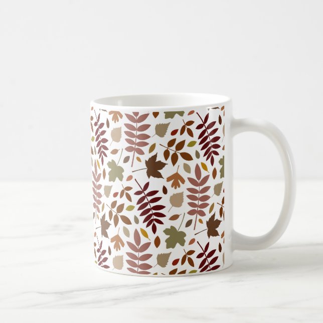 Fallen Leaves Rpt Pattern Fall Colours on White Coffee Mug (Right)