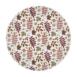 Fallen Leaves Rpt Pattern Fall Colours on White Cutting Board