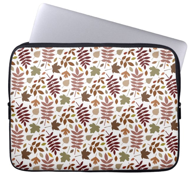 Fallen Leaves Rpt Pattern Fall Colours on White Laptop Sleeve (Front)