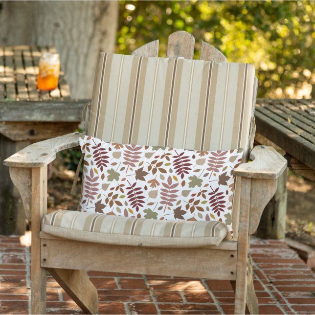 Fallen Leaves Rpt Pattern Fall Colours on White Lumbar Cushion (Chair)