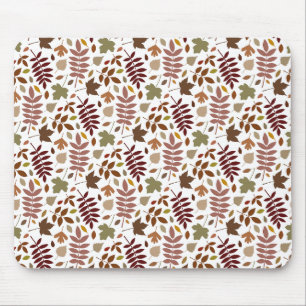 Fallen Leaves Rpt Pattern Fall Colours on White Mouse Mat