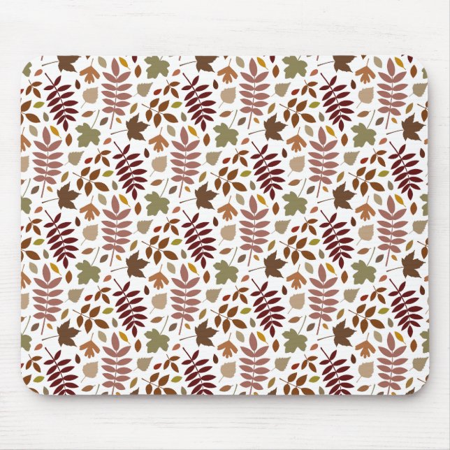 Fallen Leaves Rpt Pattern Fall Colours on White Mouse Mat (Front)