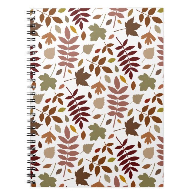 Fallen Leaves Rpt Pattern Fall Colours on White Notebook (Front)