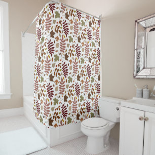 Fallen Leaves Rpt Pattern Fall Colours on White Shower Curtain