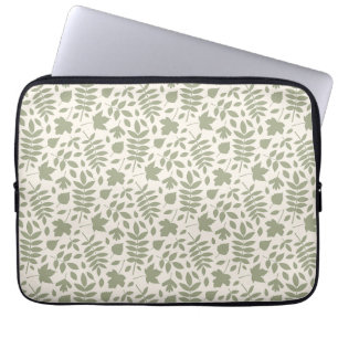 Fallen Leaves Rpt Pattern Green on Cream Laptop Sleeve