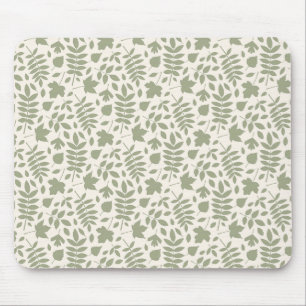 Fallen Leaves Rpt Pattern Green on Cream Mouse Mat