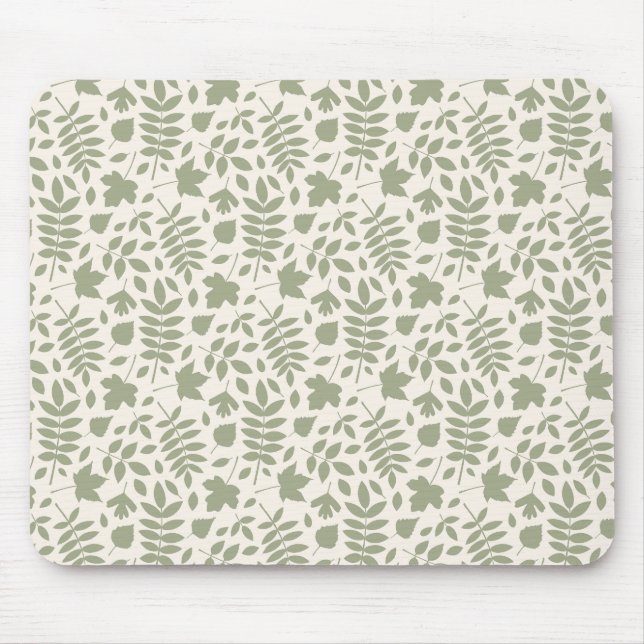 Fallen Leaves Rpt Pattern Green on Cream Mouse Mat (Front)