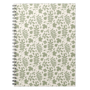 Fallen Leaves Rpt Pattern Green on Cream Notebook