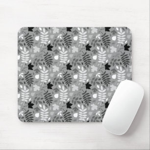 Fallen Leaves Rpt Pattern Monochrome on Grey Mouse Mat