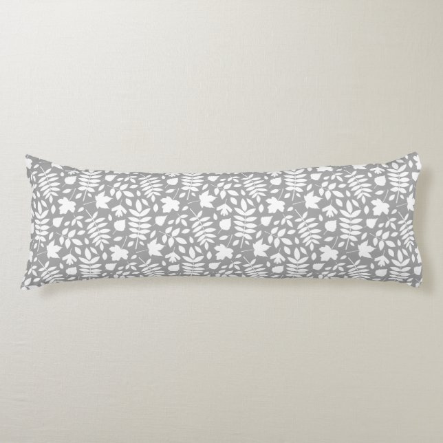 Fallen Leaves Rpt Pattern White on Grey Body Cushion (Front)