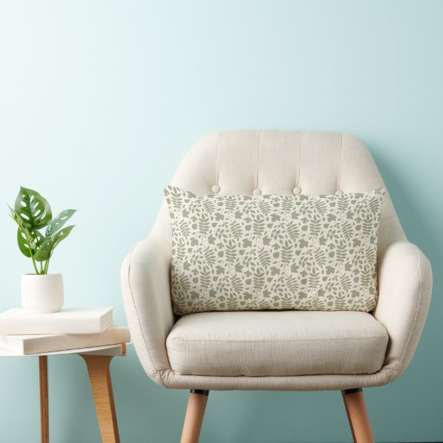 Fallen Leaves Sml Pattern Green on Cream Lumbar Cushion (Chair)