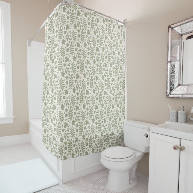 Fallen Leaves Sml Pattern Green on Cream Shower Curtain (In Situ)