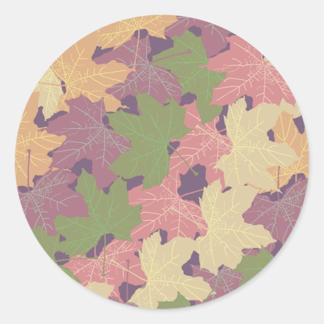 FALLEN MAPLE LEAVES HAPPY AUTUMN CLASSIC ROUND STICKER (Front)