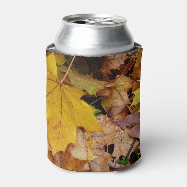 Fallen Maple Leaves Yellow Autumn Nature Can Cooler (Can Front)