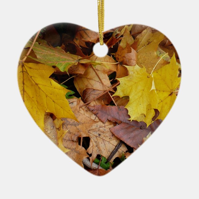 Fallen Maple Leaves Yellow Autumn Nature Ceramic Tree Decoration (Front)