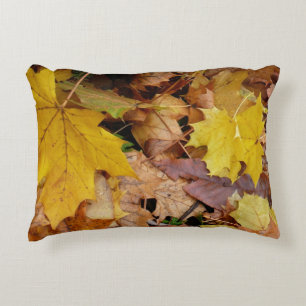 Fallen Maple Leaves Yellow Autumn Nature Decorative Cushion