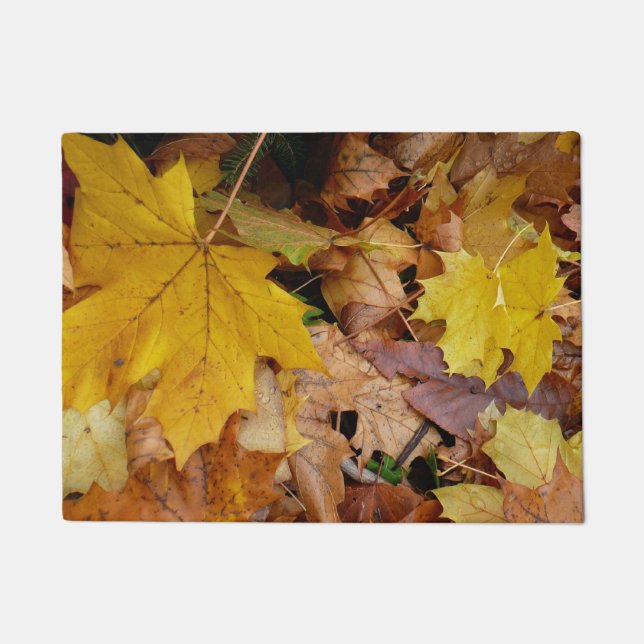Fallen Maple Leaves Yellow Autumn Nature Doormat (Front)