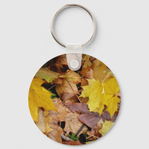 Fallen Maple Leaves Yellow Autumn Nature Key Ring