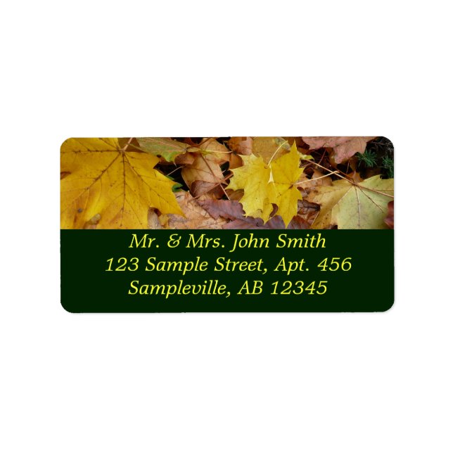 Fallen Maple Leaves Yellow Autumn Nature Label (Front)