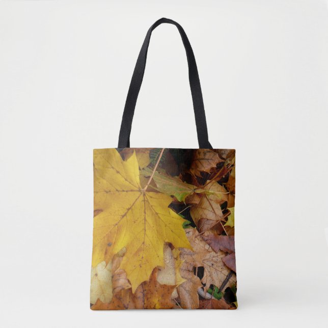 Fallen Maple Leaves Yellow Autumn Nature Tote Bag (Front)