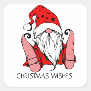  Fallen Santa Gnome Christmas Square Sticker 