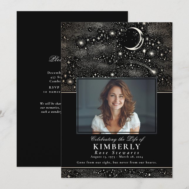 Fallen Star Celebration of Life Funeral Memorial Invitation (Front/Back)