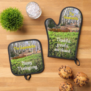 Fallen Tree in Autumn Moss - Personalised Oven Mitt & Pot Holder Set