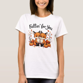 Fallin' for You - Adorable Fox Pair with Pumpkins T-Shirt